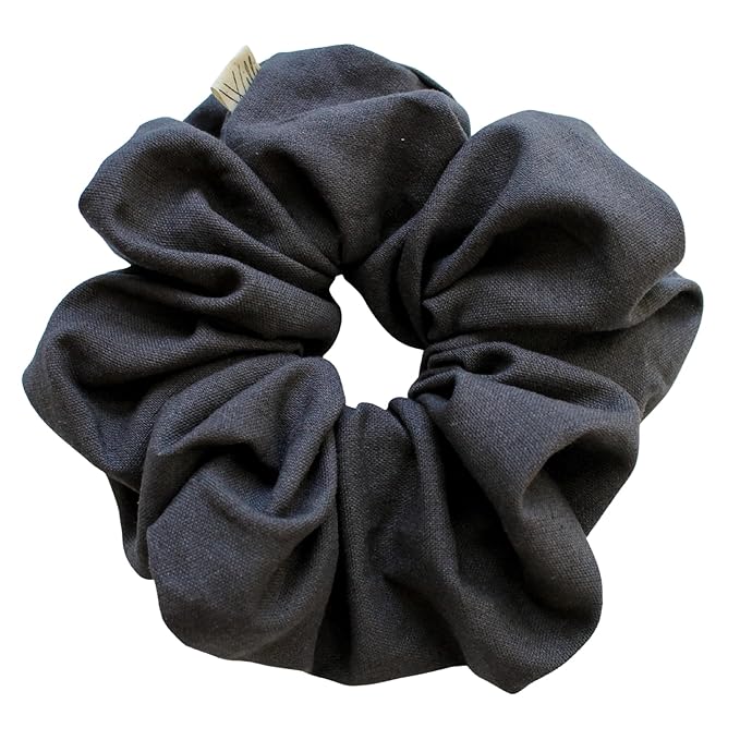 Handmade Oversized Linen Scrunchie – 100% Natural Linen in Dusty Pink, Blue, Sand or Yellow – Gentle Hold for All Hair Types – Unique, Soft, and Lightweight Hair Accessory (Charcoal)