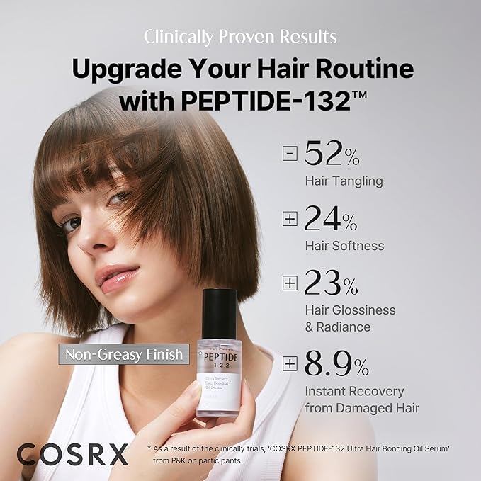 COSRX PEPTIDE 132 Hair Bonding Oil Serum, Travel Size Keratin Treatment for Frizzy, Damaged, Dry Hair – Repairs Split Ends, Adds Hair Gloss – For All Hair Types, Stocking Stuffers – 0.94 fl oz