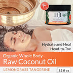 Organic Fiji Raw Cold Pressed Coconut Oil for Hair, Skin, Face & Body | Relaxing Massage Oil | Lemongrass Tangerine,12 oz for Women Men & Baby