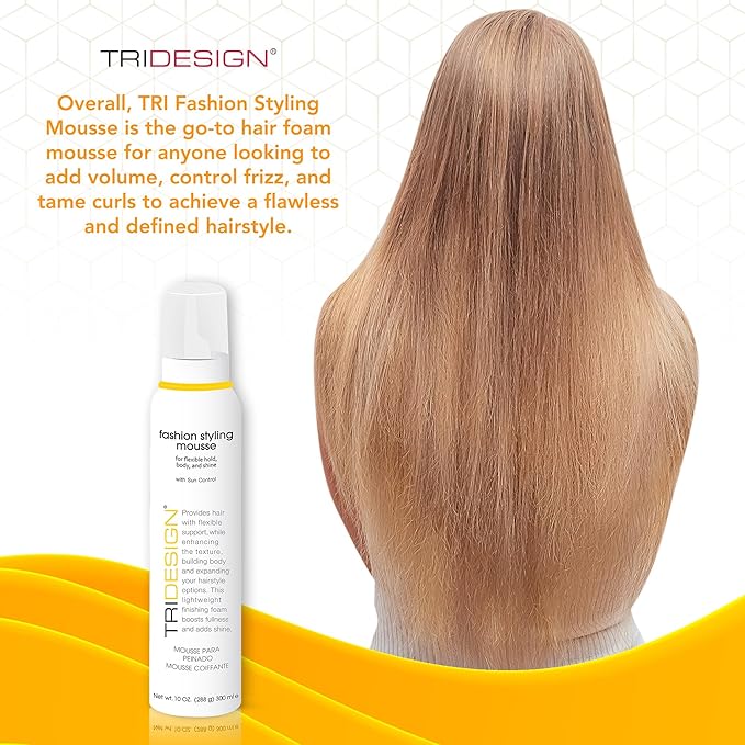 TRI Fashion Styling Mousse - Wavy Hair Volumizer & Curl Tamer with Frizz Control, Shine & Styling Options for Women, Hair Foam - 10 Ounce