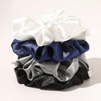Ivyu Scrunchies, 4 Pack Silk Scrunchy for Girls Women Cute Hairties Hair Accessories Soft Ropes Ponytail Holder, White, Black, Navy, Gray