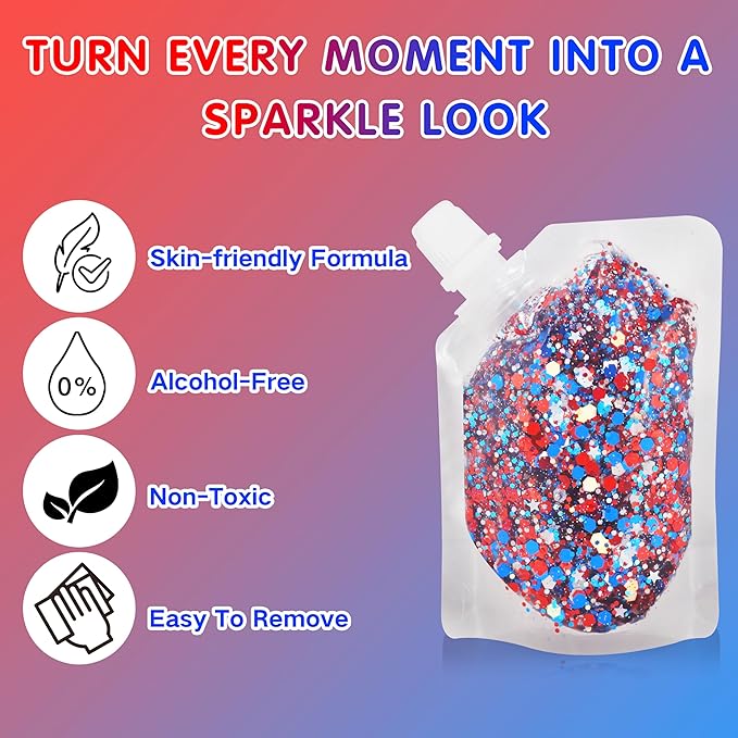 MEICOLY Red White and Blue Face Body Glitter,Sparkle Patriotic Pride Chunky Hair Glitter for Kids Women,4th of July Accessories Outfits for Women