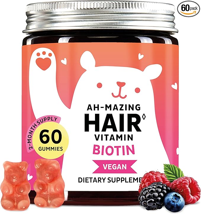 Biotin Gummies for Hair, Skin & Nails. 5,000 mcg High Potency Vegan Vitamins for Faster Hair Growth, Stronger Nails & Healthy Skin. with Vitamins C & E, 60 Gummies