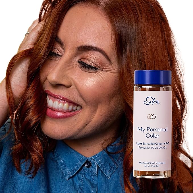 eSalon Permanent Hair Color & Hair Dye Complete Kit - Personal Colorist Kit for Up To 100% Gray Coverage for All Hair Types - Professional-Grade Ammonia-Free Hair Dye (Light Brown Red Copper 6RC)