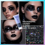 DAGEDA Body Glitter Gel, Face Glitters Body Gel Sequins Shimmer Liquid Eyeshadow, Chunky Glitter for Face Hair Nails, Holographic Cosmetic Laser Powder Festival Glitter Makeup 1.7oz (Black)