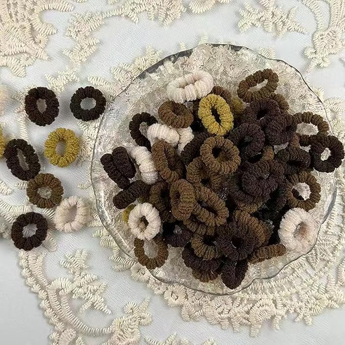 500 PCS Multicolor Cotton Hair Ties, Small Seamless Kids Hair Ties – Soft No-Crease Baby Hair Elastics for Girls, Kids & Toddlers, Gentle Ponytail Holders for Thin & Thick Hair. (BROWN)