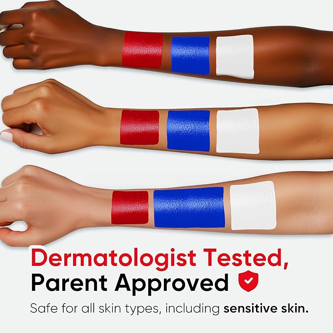 Blue Squid PRO Red White Blue Face Paint Stick - Waterproof Body Paint For Adults & Kids Eye Black Baseball, Eyeblack Softball - Hypoallergenic Twist-Up Non-Toxic Makeup Stick - Cosplay, Sports & SFX