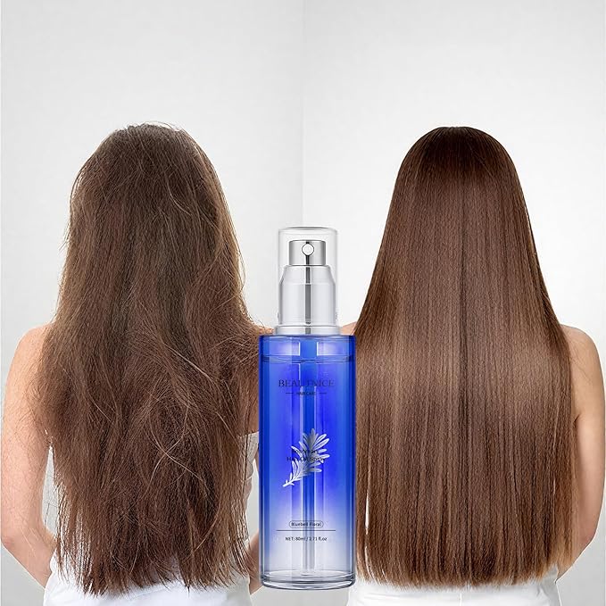 Rosemary Hair Treatment Oil Spray 80ml - Frizz Control & Split End Repair, Infused with Argan Oil, Batana Oil, Lavender Oil for Instant Smoothness - Long-lasting Bluebell Fragrance