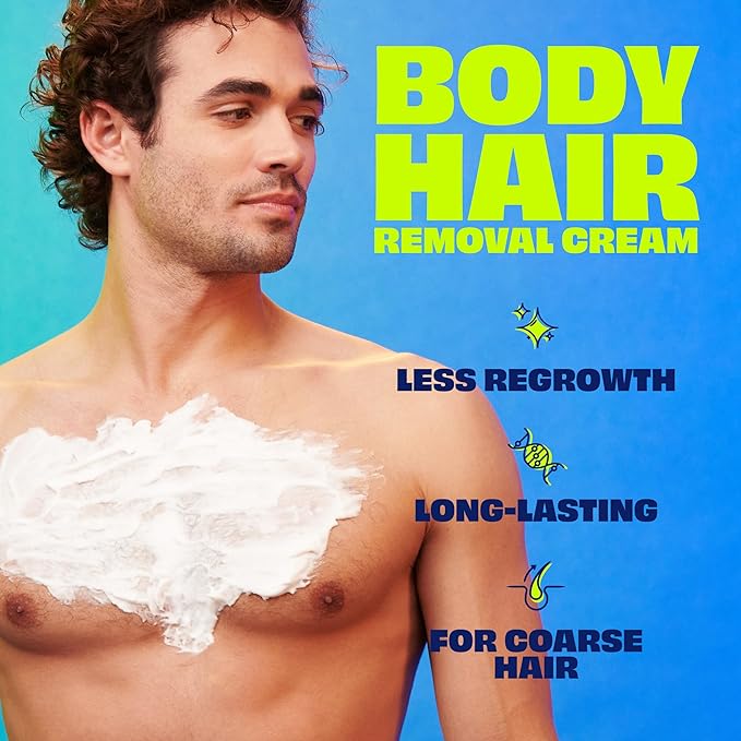 Nair Men Hair Remover Body Cream, Quick and Easy Body Hair Removal Cream for Men, Aloe and Lanolin, Dermatologist Tested, 12 Oz