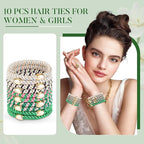 Hair Ties No Damage - 10PCS Ponytail Holders - Elastic Hair Ties for Thick Hair - Braided Hair Bands for Women Girls's Hair - Green