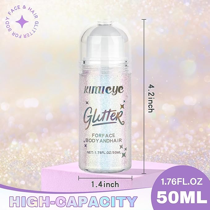 Roll-on Face Body Glitter Gel for Women and Kids, 50ml Large Capacity Holographic Chameleon Color Changing Glitter Gel Shimmer Makeup for Singer Concert Festival Rave Accessories, Mermaid