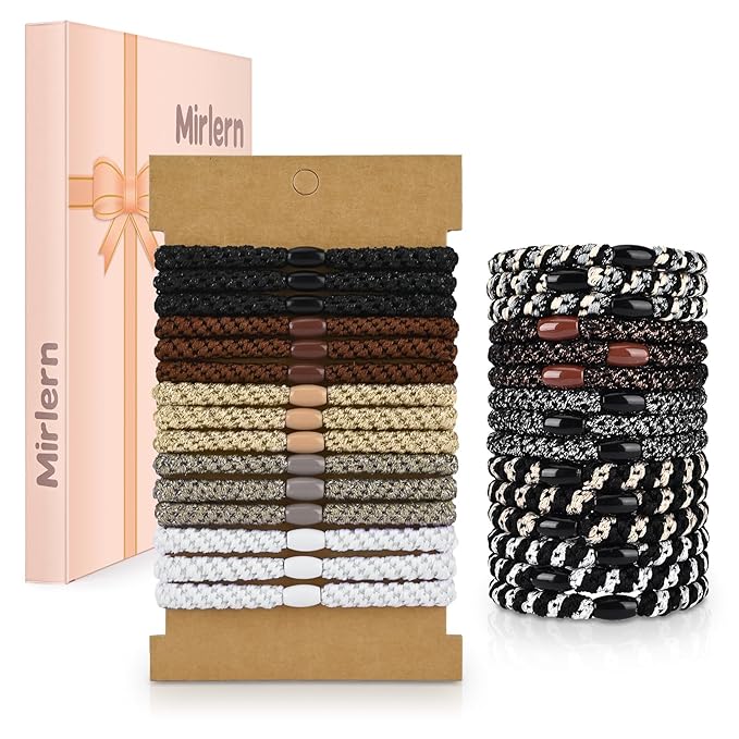 30 Pcs Hair Ties No Damage for Women Girls, High Elastic Braided Hair Ties for Thick Hair, Soft Ponytail Holders, No Crease Hair Bands for Curly Thin Hair Scrunchies (Neutral Colors)