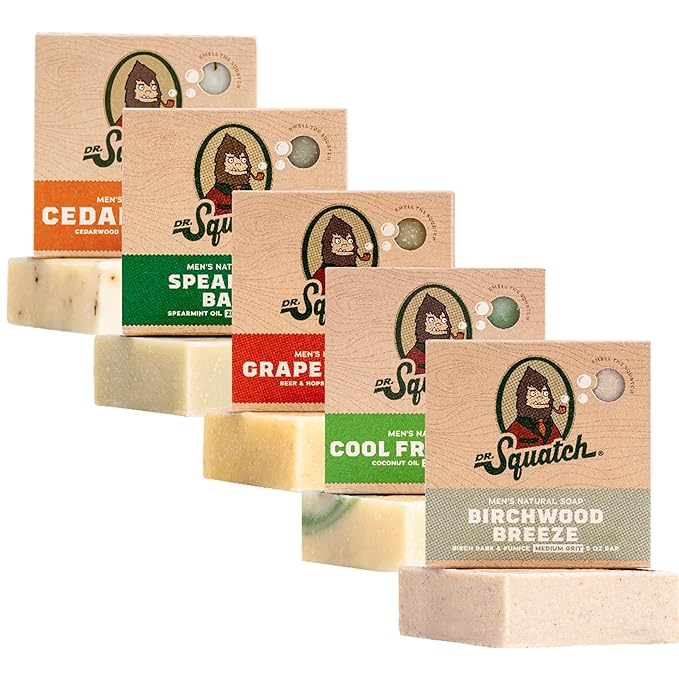 Dr. Squatch Natural Bar Soap for Men Variety Gift Set - Cold Process Soap No Harsh Chemicals - Birchwood Breeze, Cedar Citrus, Grapefruit IPA, Spearmint Basil & Cool Fresh Aloe (5 oz, 5-Pack)