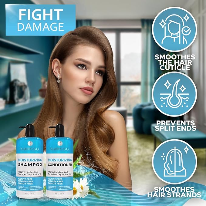 Moisturizing Shampoo and Conditioner Set - Sulfate Free Care for Women and Men - Hydrating, Deep Moisture Duo with Shea Butter - Salon Grade, Color Safe - Ideal for Curly Hair and Dry Split Ends