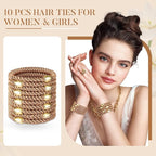 Hair Ties No Damage - 10PCS Ponytail Holders - Elastic Hair Ties for Thick Hair - Braided Hair Bands for Women Girls's Hair - Khaki