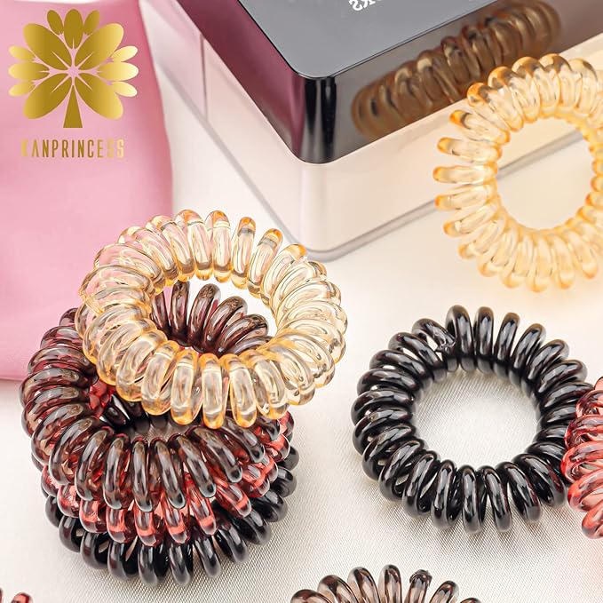 27 PCS Spiral Hair Ties,No Crease Coil Hair Bands, Phone Cord Hair Ties for Thick Hair - Women Ponytail Holder Elastics（Brown series)