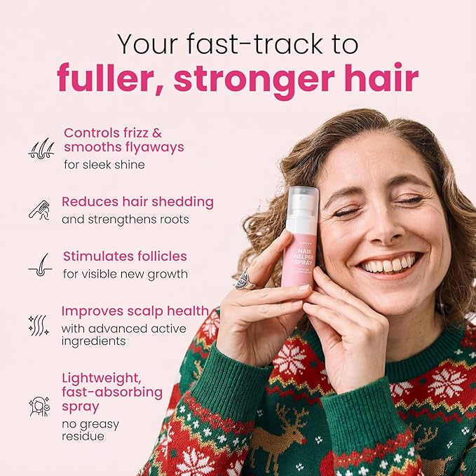 Trybello Hair Helper Spray - Hair Growth Serum with Biotin & Castor Oil - Caffeine Infused Hair Treatment for Thicker, Fuller Hair - Repair Thinning Hair Naturally - Vegan, Cruelty-Free Formula, 4Pack