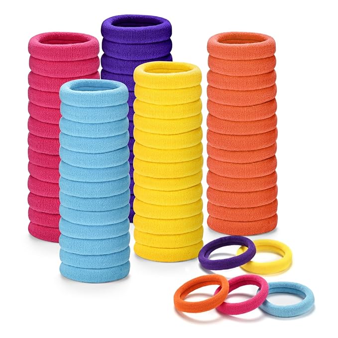 50PCS Multicolor Seamless Toddler Hair Cotton Seamless Ponytail Holders,No Damage Elastics Hair Bands for Thick Heavy &Curly Hair…