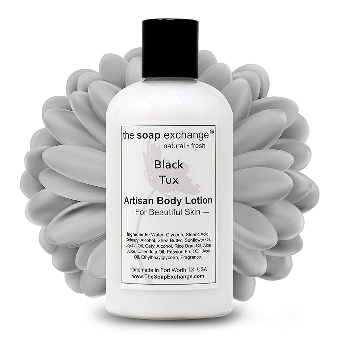 The Soap Exchange Body Lotion - Black Tux Scent - Hand Crafted 8 fl oz / 240 ml Natural Artisan Skin Care for Hand, Face, & Body, Moisturize, Hydrate, & Protect. Made in the USA.