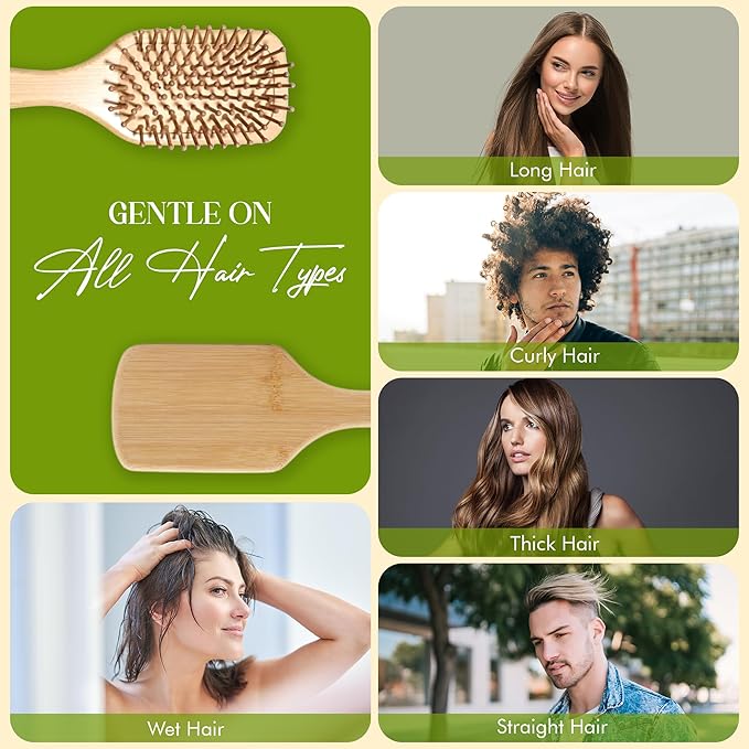 ORW OREN'S Bamboo Hair Brush for Hair Growth - Bamboo Bristle Detangler Paddle Brush, Scalp Stimulation – Natural, Sustainable Hair Care for Women, Men & Kids - Large