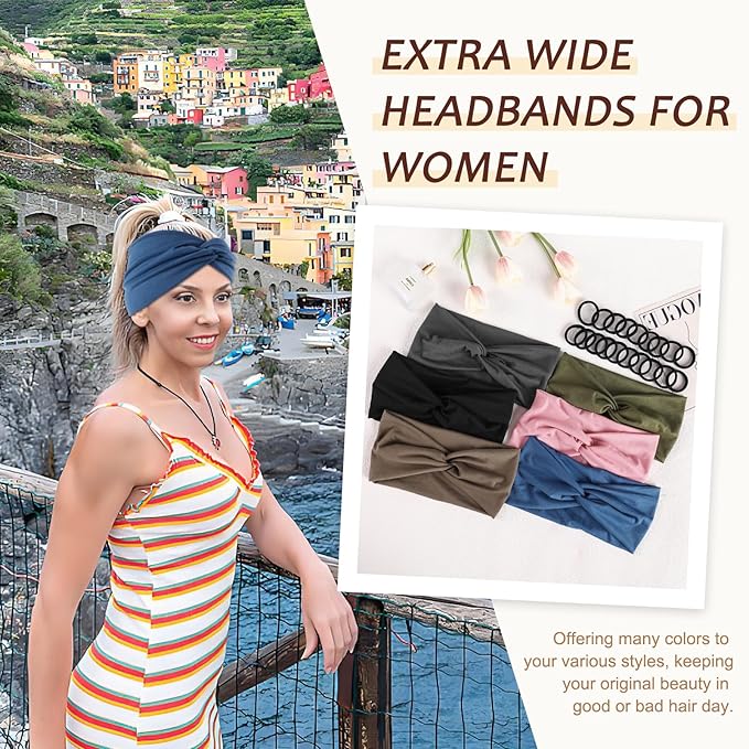 12 Pcs Stretchy Sport Headbands for Women,Absorbed Sport Headband Soft Twist Knotted Headbands for Yoga, Workout Daily Life