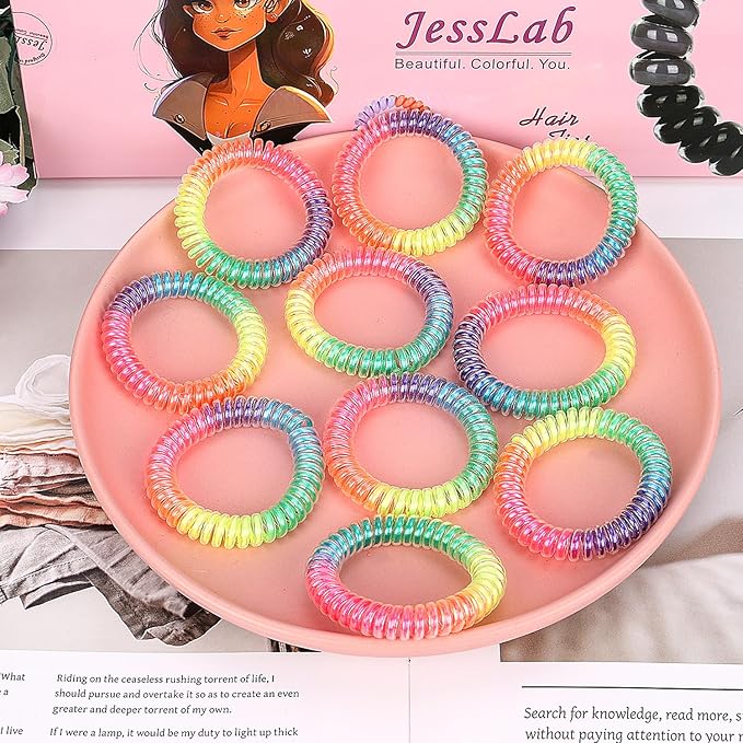 JessLab Spiral Hair Ties for Women, 10-Pack Traceless No-Damage Ponytail Holders, Coils Hair Bands for Girls, Assorted Colors