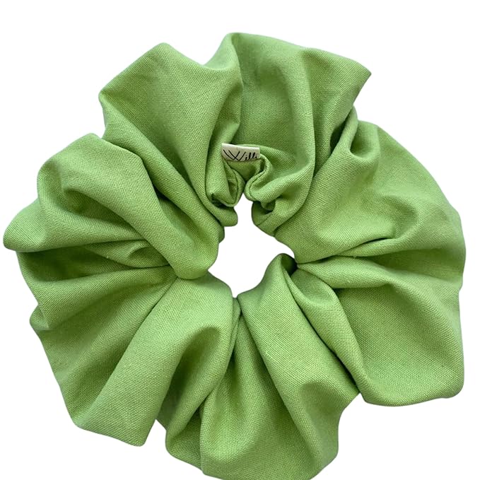 Handmade Oversized Linen Scrunchie – 100% Natural Linen in Dusty Pink, Blue, Sand or Yellow – Gentle Hold for All Hair Types – Unique, Soft, and Lightweight Hair Accessory (Pistacho)