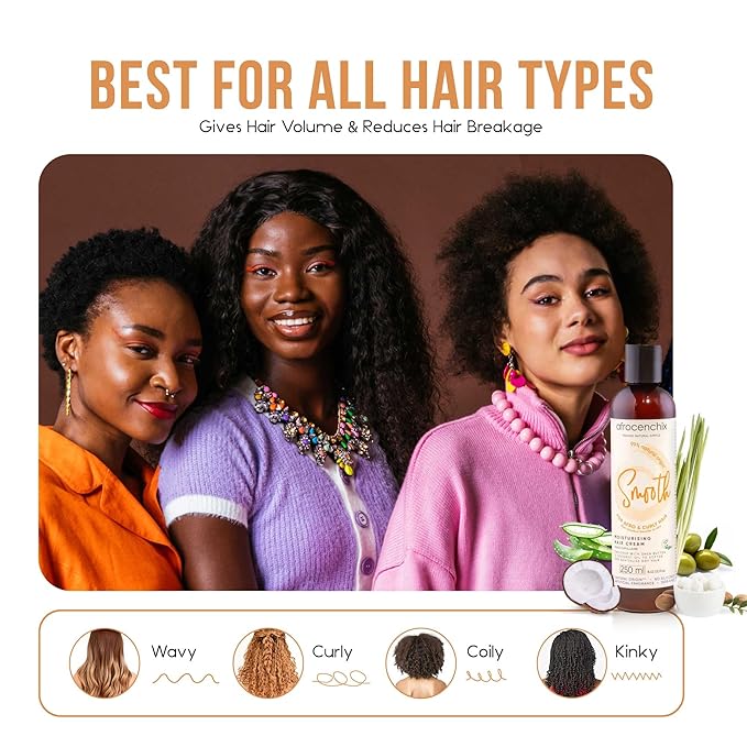 Afrocenchix Smooth Curl Cream – Natural Styling Cream for Afro & Curly Hair – Defines Curls, Adds Shine & Moisture – With Shea Butter, Coconut Oil & Aloe Vera – Vegan, 250ml (9oz)