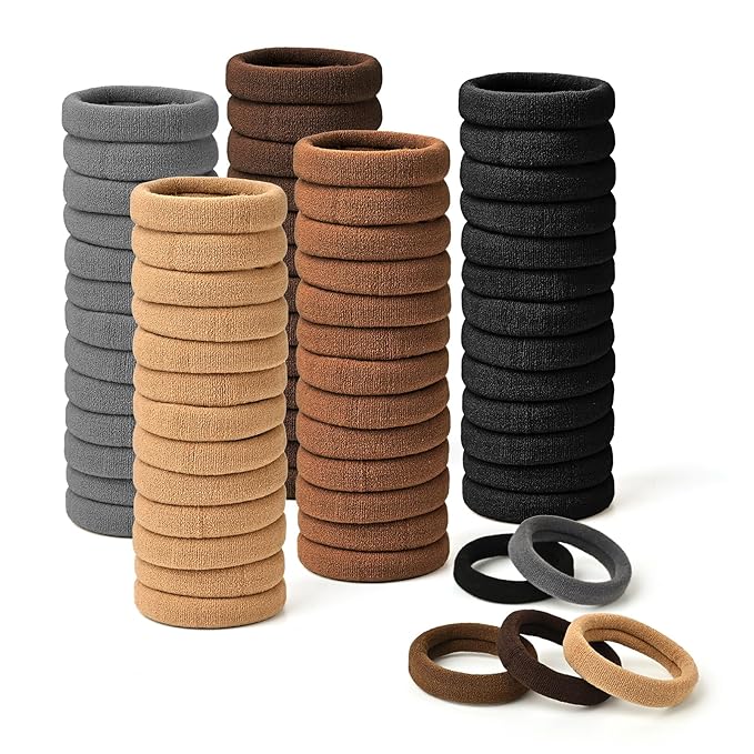 Hair Bands Hair ties for Thick Hair, 50PCS Seamless Cotton Simply Ponytail Holders Headband Scrunchies Hair Accessories No Damage (Neutral Colors)