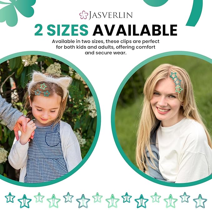 Green Star Hair Clips Accessories 36pcs, Y2K Cute Barrettes for Women Girls, Non-Slip Glitter Snap Hairclips Kawaii Assorted Styling