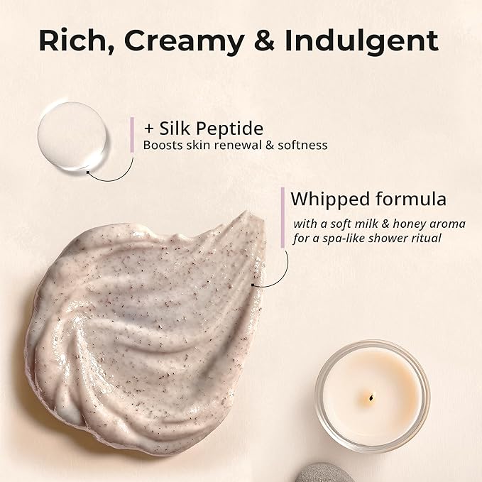 Silk Peptide Body Polish Gentle Exfoliant - Honey & Coconut Body Scrubs with Shea Butter, Exfoliants & Hydrating Oils for Smooth, Glowing Skin – Deep Moisturizing & Radiance Boosting Formula
