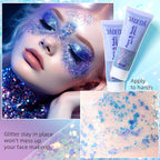 DAGEDA Body Glitter Gel, Face Glitters Body Gel Sequins Shimmer Liquid Eyeshadow, Chunky Glitter for Face Hair Nails, Holographic Cosmetic Laser Powder Festival Glitter Makeup 1.7oz (Mermaid)