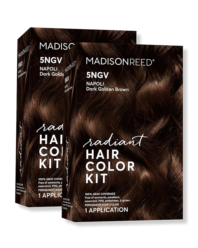 Madison Reed Radiant Hair Color Kit - 5NGV Dark Golden Brown with Warm Tones (Napoli Brown), Dimensional Gray Hair Blending Permanent Hair Dye, PPD-Free & Ammonia-Free, 2 Pack