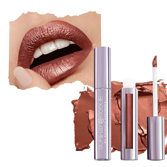 Runway Rogue Silk Glam Liquid Lipstick, Long Wear Frosted Rich Golden-Bronze Lipstick, ‘Film Noir’