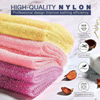 3 Piece Bright Style African exfoliating net Exfoliating Shower Set Long Bath Sponges for Smooth, Refreshed Skin, The Exterior Gleams - Ideal for Daily Use (Bright Yellow, Pink, Purple)