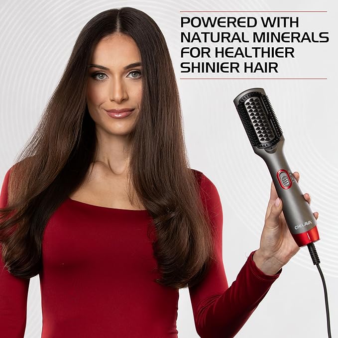 CHI Lava Heated Straightening Brush, 3-in-1 Hair Straightener, Dryer & Smoothing Comb, Reduces Frizz & Increases Shine for Healthy & Easy Styling