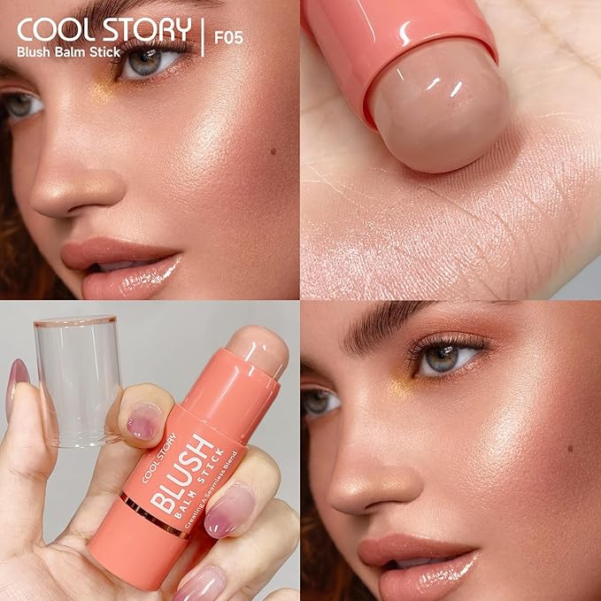Cool Story 3-in-1 Makeup Set, Highlighter, Blush and Contour Balm Stick, Cream Formula for Face Contouring, Professional Cosmetic Kit (Blush-F05)