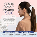 Blissy Silk Scrunchies (3 Pack) - 100% Pure Mulberry Silk - 22 Momme 6A High-Grade Fibers Scrunchie for Straight & Curly Hair - Preventing Breakage, Tangling, & Creasing (White Skinny)