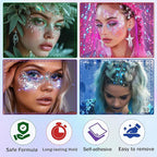 Blue Body Glitter Stick, Face Body Glitter Gel Holographic Hair Glitter Halloween Chunky Sequin Waterproof Face Paint Stick Glitter Makeup for Women