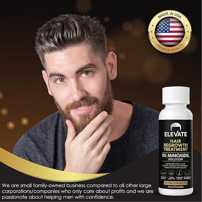 Elevate Hair Regrowth Treatment 5% Minoxidil Solution for Hair Growth - Extra Strength Topical Hair Growth Serum for Thicker, Fuller Hair 2 Fl Oz Made in USA