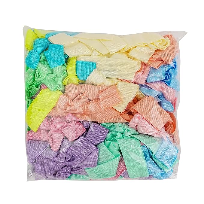 MEEDEE 100 Pack Pastel Rainbow Elastic Hair Accessories: No Crease Soft Ribbon Hair Ties, Knotted Ponytail Holders, Damage-Free Yoga and Workout Hairbands, Colorful Elastic Bracelets