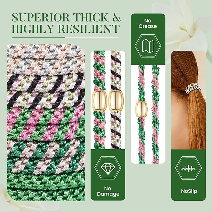 Hair Ties No Damage - 10PCS Ponytail Holders - Elastic Hair Ties for Thick Hair - Braided Hair Bands for Women Girls's Hair - Green