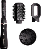 Foxybae Super Styler – 4-in-1 Blow-Dryer Brush Set - Diffuser, Blowout-Brush, 1.25” Curling Barrel & Drying Cylinder - Voluminous, Frizz-Free Hair - Dryer, Straightener & Curler (Black Rose-Gold)