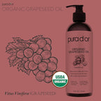 PURA D'OR 16 Oz Organic Grapeseed Oil - 100% Pure & Natural USDA Certified Cold Pressed Carrier Oil - Light & Silky, Unscented, Hexane Free Liquid Moisturizer - Face Skin & Hair - Men & Women