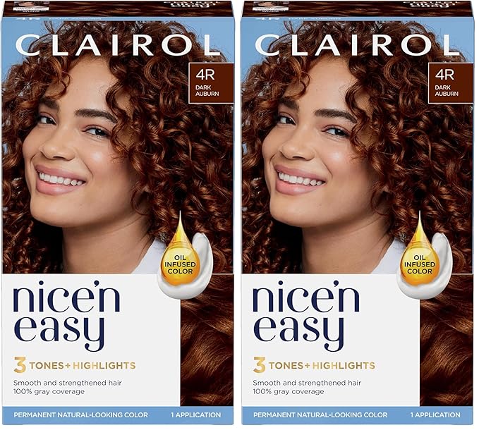 Clairol Nice'n Easy Permanent Hair Dye, 4R Dark Auburn Hair Color, Pack of 2