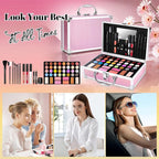 Beginner Makeup Kit for Teen,Makeup Set for Girl Women,Beginner Makeup Kit with Cosmetic Train Case Included 32 Colors Eyeshadow Blush Contour Lip Liner Lip Gloss Eyeliner Brush Set Mirror