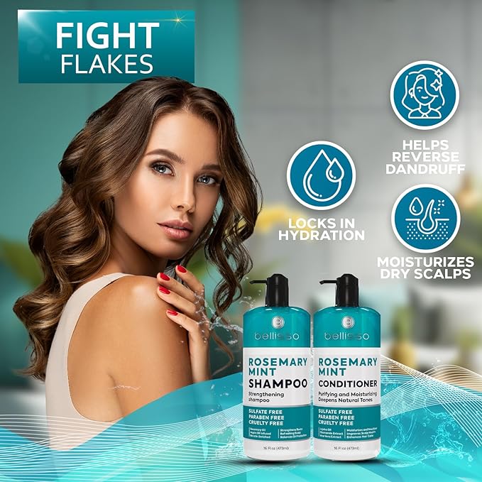 Rosemary Shampoo and Conditioner Set – with Rosemary Oil and Peppermint - Sulfate Free Moisturizing Products for Women and Men, Helps Flaky, Dry Scalp and Dandruff, Salon Thickening for Thinning Hair