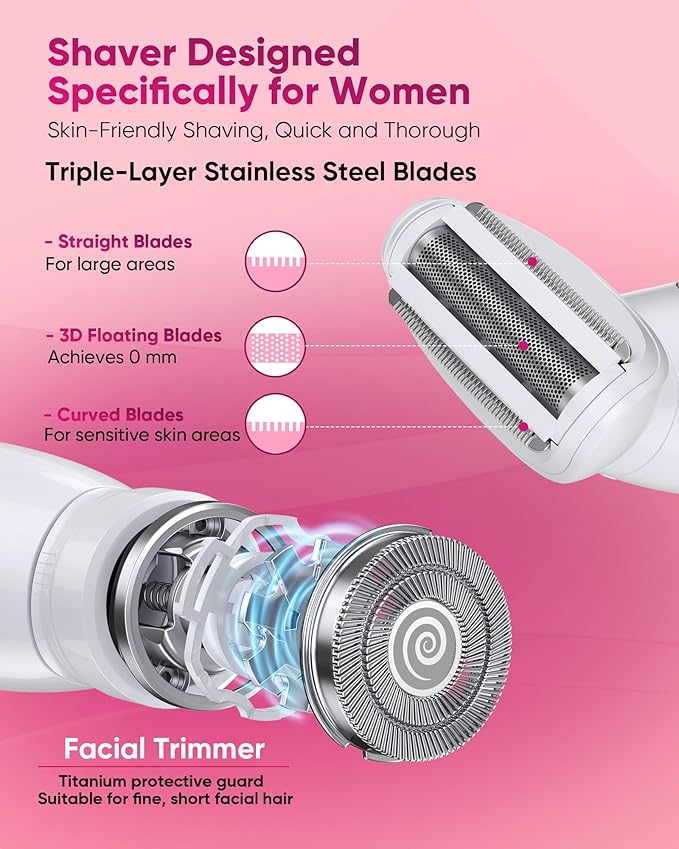 3 in 1 Bikini Trimmer for Women, Electric Razors for Women with Display, Painless Bikini Trimmer, USB Charging, Electric Shaver for Woman,Shaver for Woman for Face, IPX7 Waterproof,White