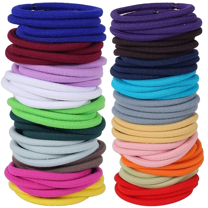 80PCS Hair Elastics, 6MM Colorful Ponytail Holders, 2 Inch in Diameter Elastic Band for Medium to Thick Hair, Curly Hair, Women or Men, 20 Colors (Multicolor)