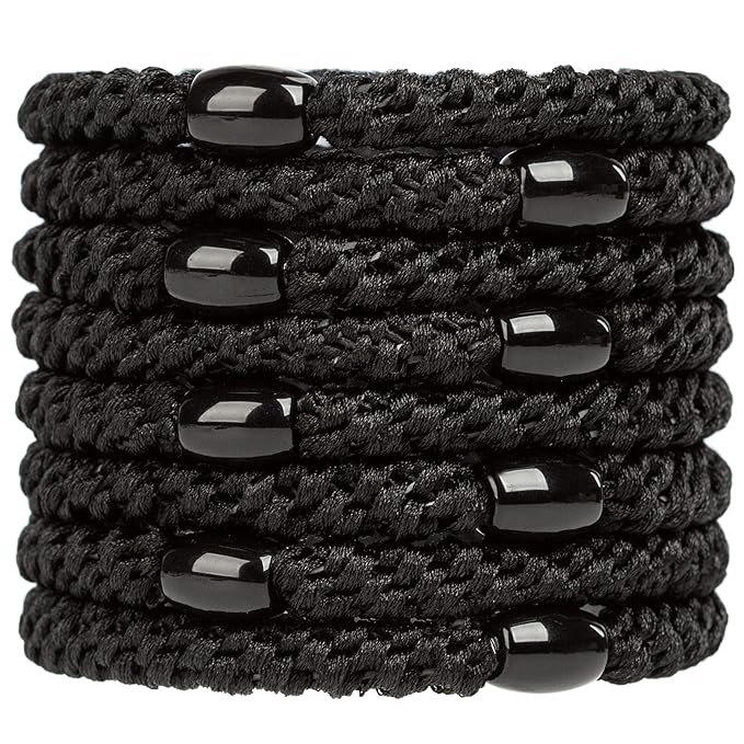 J.CARP 8Pcs Black Hair Ties for Women Girls, Elastics Hair Bands Ponytail Holders, No Damage No Crease Hair Elastics, Perfect for Girls and Women with Thick or Curly Hair